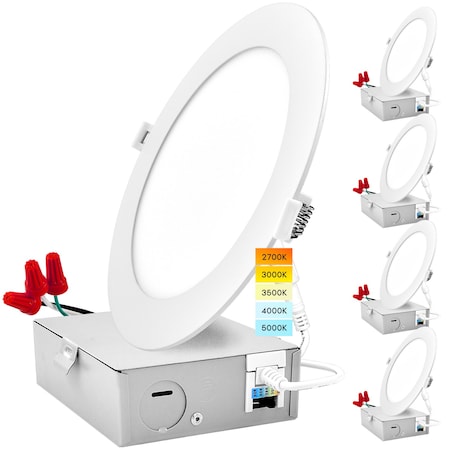 Luxrite 8 Inch Ultra Thin LED Recessed Downlights 5 CCT Selectable 2700K-5000K 18W 1500LM Dimmable 4-Pack LR23765-4PK